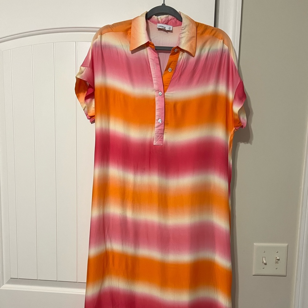 Striped Pink and Orange Midi Dress